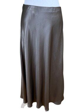 Weekend LA Satin Skirt Midi Maxi Smokey Olive Taupe Pull On (L)